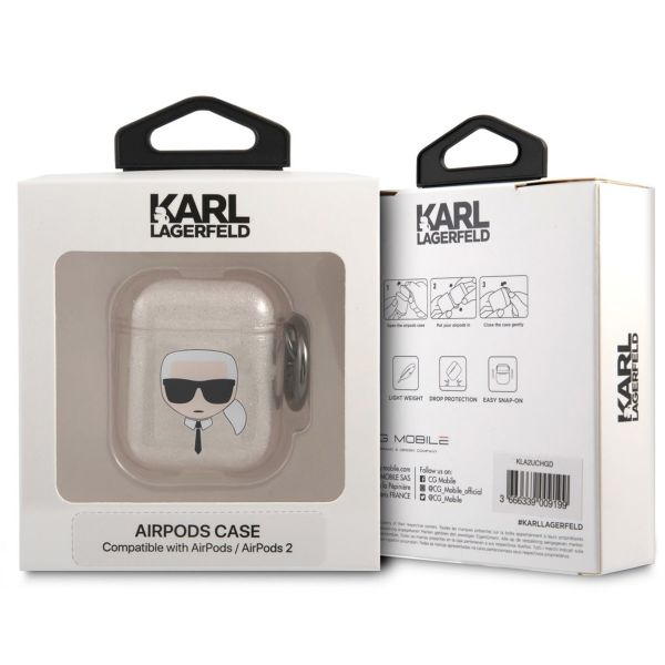 Karl Lagerfeld Karl's Head Silicone Glitter Case Apple AirPods 1 / 2 - Dorée