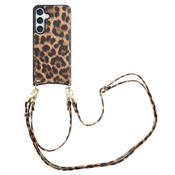 Selencia Coque de télephone Nova avec cordon et porte-cartes Samsung Galaxy S25 - Leopard