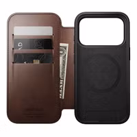 Nomad Étui de style livre folio moderne en cuir Horween avec MagSafe Apple iPhone 17 Pro - Rustic Brown