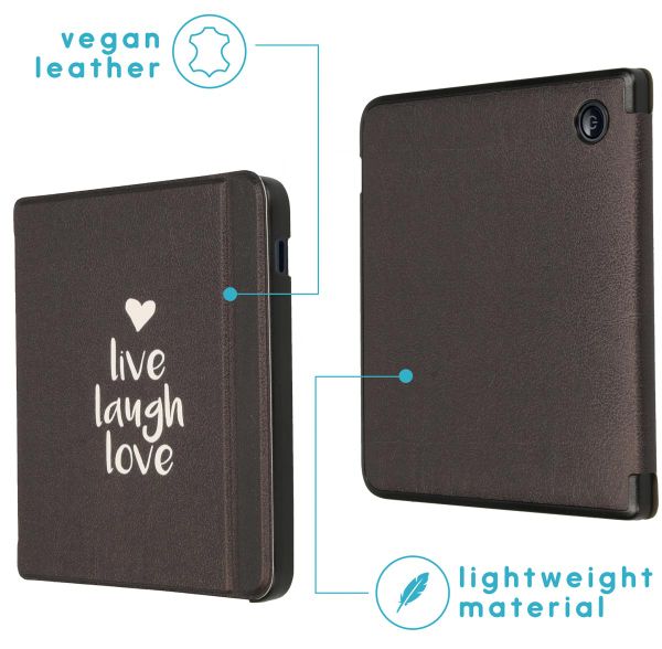 imoshion Design Slim Hard Sleepcover avec support Kobo Libra 2 / Tolino Vision 6 - Live Laugh Love