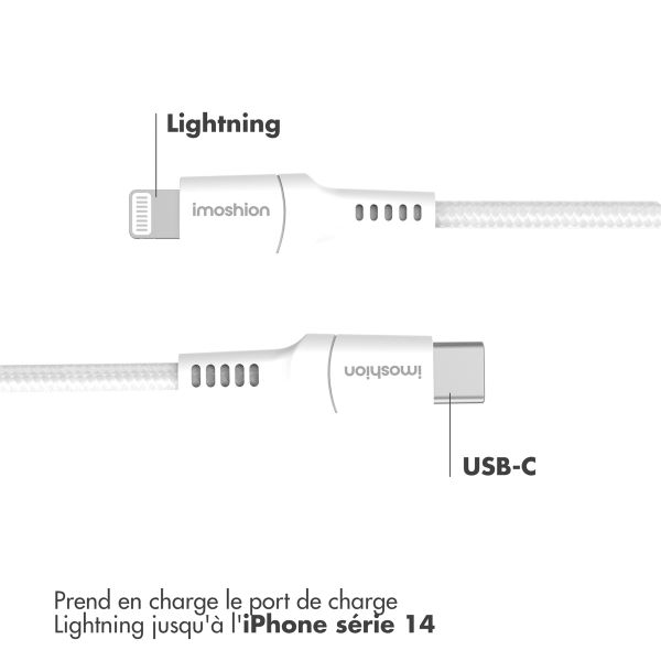 imoshion ﻿Câble Lightning vers USB-C - Non MFi - Textile tressé - 1,5 mètre - Blanc