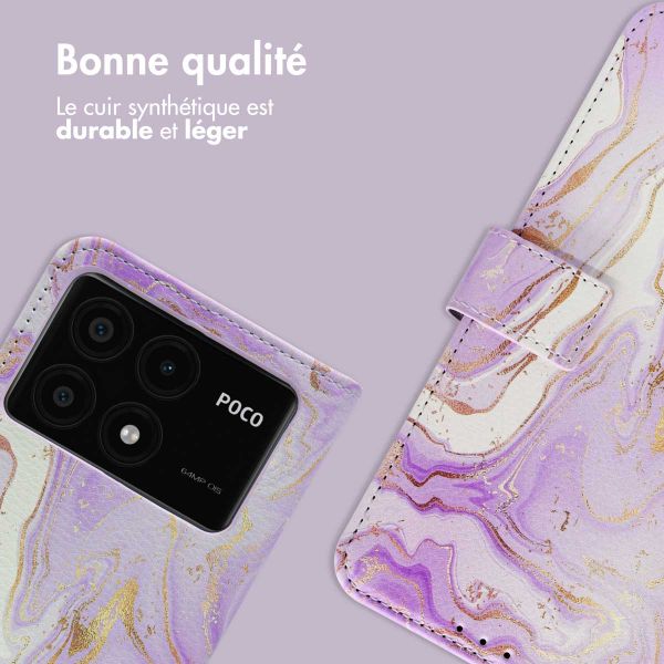 imoshion Étui de téléphone portefeuille Design Xiaomi Poco X6 Pro - Purple Marble