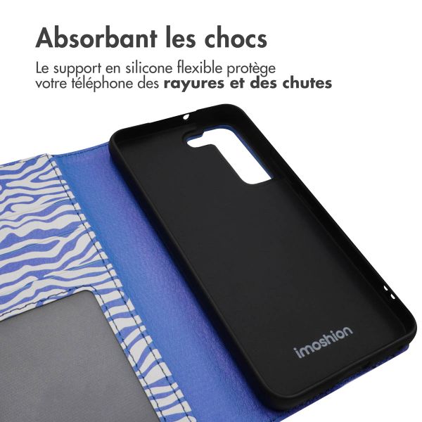 imoshion Étui de télephone portefeuille Design Samsung Galaxy S22 - White Blue Stripes