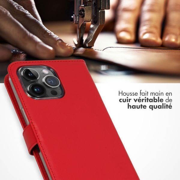 Selencia Étui portefeuille en cuir véritable Apple iPhone 15 Pro Max - Rouge