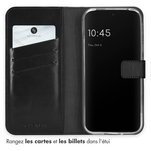 Selencia Étui de téléphone portefeuille en cuir véritable Google Pixel 9 / 9 Pro - Noir