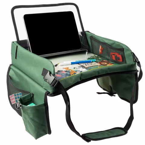 imoshion Table de voyage - Support de tablette voiture - 7 compartiments de rangement - Inclus 2 coloriages - Vert