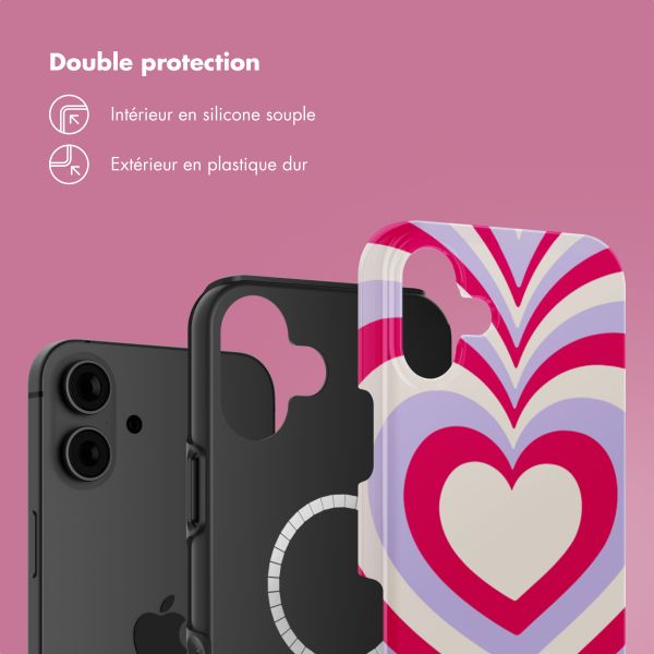 Selencia Coque arrière Vivid Tough avec MagSafe iPhone 16 - Double Hearts Rubine Red Lilac