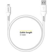 Accezz Câble Lightning vers USB iPhone 13 Pro Max - Certifié MFi - 2 mètre - Blanc