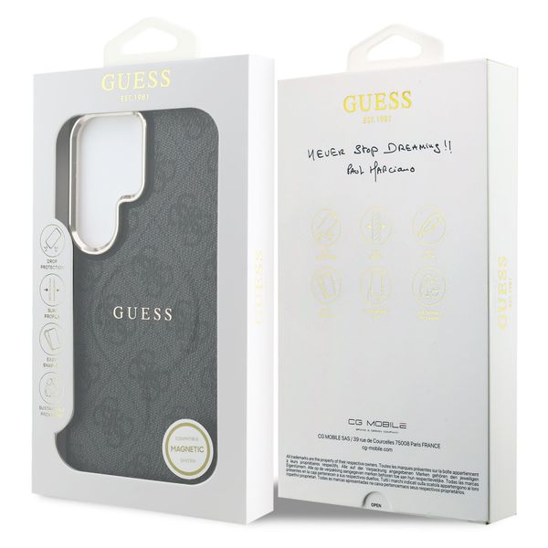 Guess Coque arrière en cuir 4G avec MagSafe Samsung Galaxy S26 Ultra - Gold Edge - Black