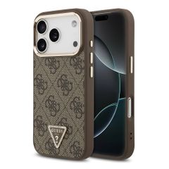 Guess Coque arrière en cuir avec logo Triangle classique et MagSafe Apple iPhone 17 Pro - Marron