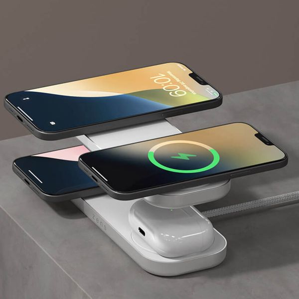 Zens Quattro Wireless Charger Pro 4 - Station de charge sans fil - Compatible Qi2 et MagSafe - Blanc