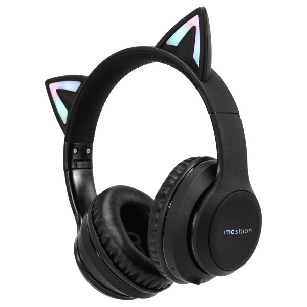 imoshion Casque sans fil pour enfants LED Light Cat Ear - Avec câble AUX - Noir