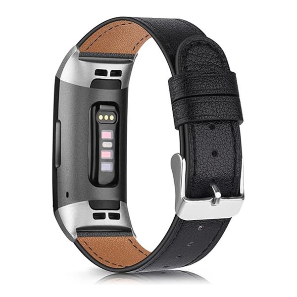 Fitbit Bracelet Leather Fitbit Charge 3 / 4 - Taille L - Noir