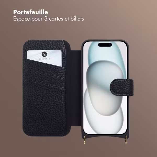 Selencia Étui Riva avec MagSafe et cordon de téléphone Apple iPhone 15 - Noir