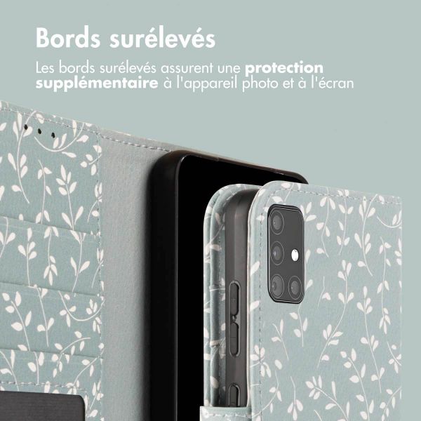 imoshion Étui de télephone portefeuille Design Samsung Galaxy A51 - Smoke Green Flowers