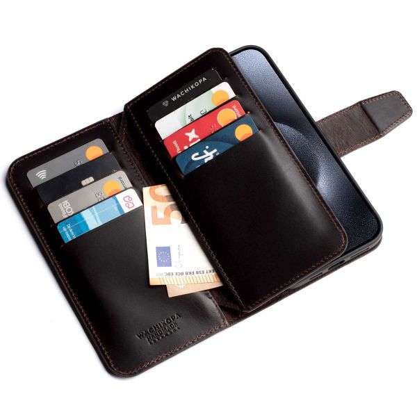 Wachikopa Étui de téléphone portefeuille Multi Wallet iPhone 15 Pro - Dark Brown