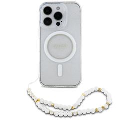 Guess MagSafe IML Glitter Case avec beads strap Apple iPhone 16 Pro - Transparent