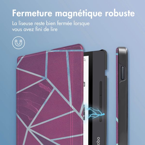 imoshion Design Slim Hard Sleepcover avec support Kobo Libra H2O - Bordeaux Graphic