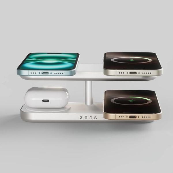 Zens Quattro Wireless Charger Pro 4 - Station de charge sans fil - Compatible Qi2 et MagSafe - Blanc