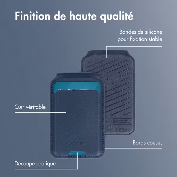 Accezz Portefeuille en cuir magnétique avec support - Compatible avec Apple Find My - Nightfall Blue
