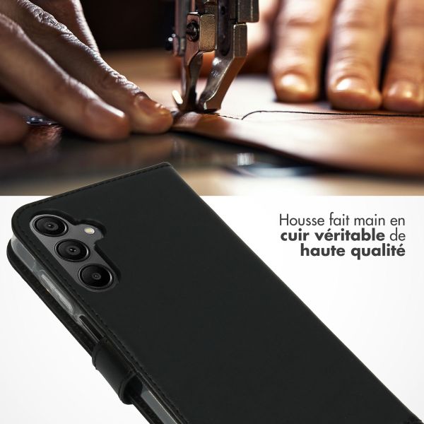 Selencia Étui portefeuille en cuir véritable Samsung Galaxy A15 (5G/4G) - Noir