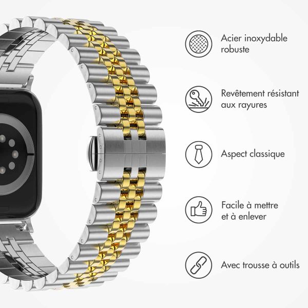 Selencia Bracelet Metallique Jubilee Apple Watch Series 1 t/m 9 / SE (38/40/41 mm) | Series 10 / 11 (42 mm) - Argent et Or