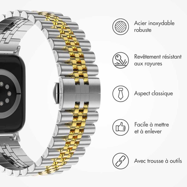 Selencia Bracelet Metallique Jubilee Apple Watch Series 1 á 9 / SE (38/40/41 mm) | Series 10 (42 mm) - Argent et Dorée