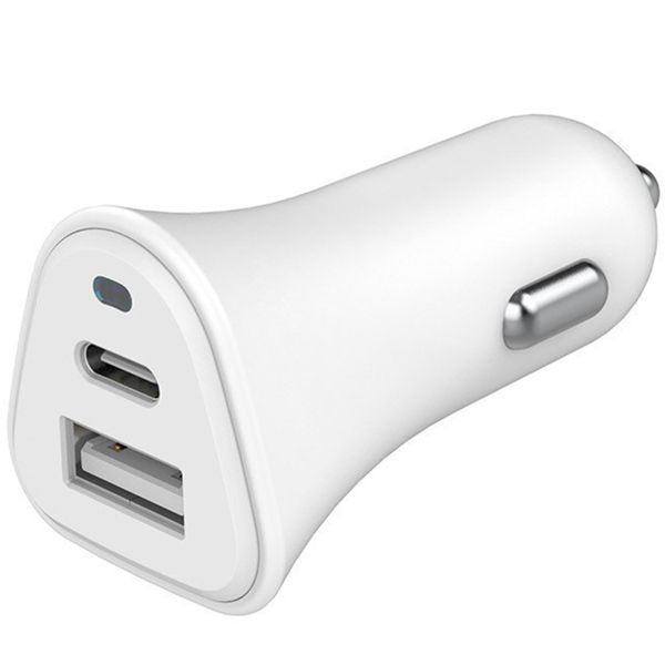 Just Green ﻿Chargeur de voiture - Recyclable - USB-C et USB-A - 5,4A - Blanc