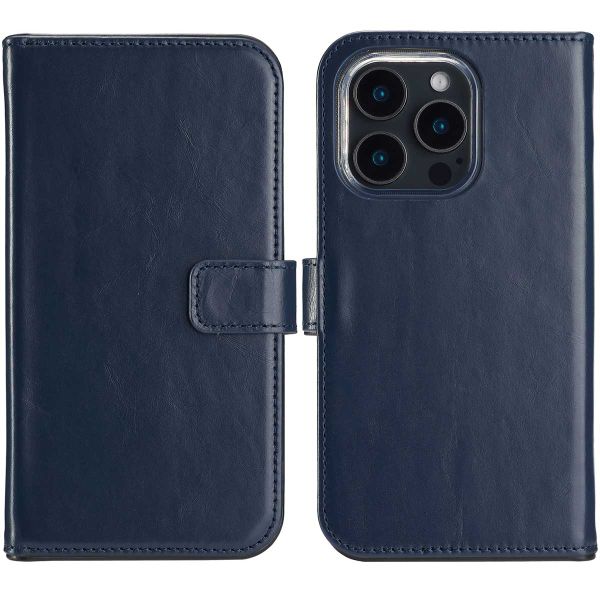 Selencia Étui de téléphone portefeuille en cuir véritable iPhone 16 Pro Max - Bleu