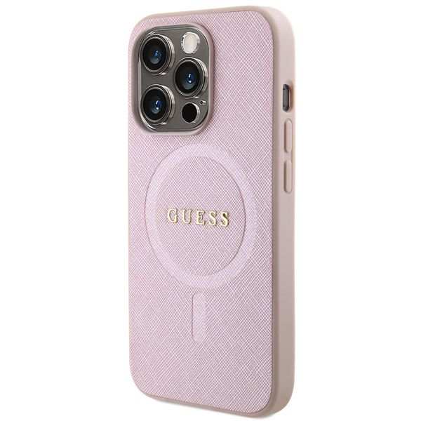 Guess Coque arrière Saffiano MagSafe Apple iPhone 15 Pro - Rose