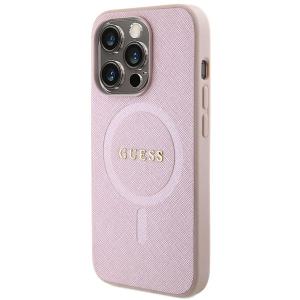 Guess Coque arrière Saffiano MagSafe iPhone 15 Pro - Rose