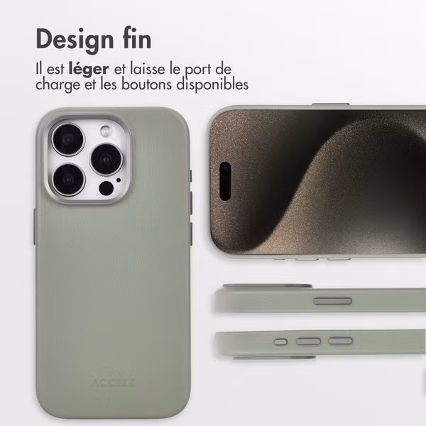 Accezz Coque arrière en cuir avec MagSafe Apple iPhone 15 Pro - Light Grey
