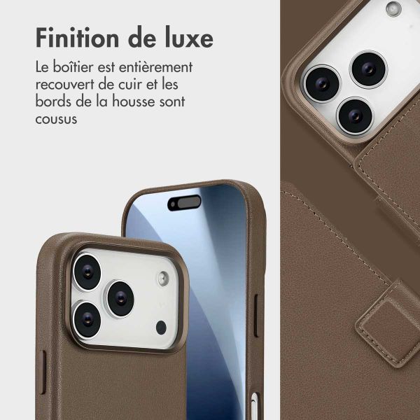 Accezz Étui de télephone portefeuille en cuir 2-en-1 avec MagSafe Apple iPhone 17 Pro - Marron café
