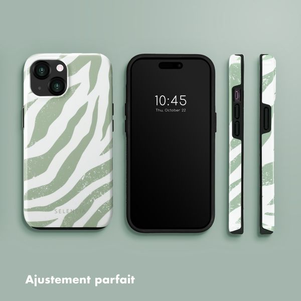 Selencia Coque arrière Vivid Tough iPhone 15  - Colorful Zebra Sage Green