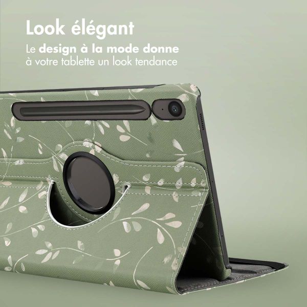 imoshion Coque tablette Design rotatif à 360° Samsung Galaxy Tab S10 Lite / S10 FE / S9 FE - Green Flowers