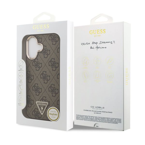 Guess Coque arrière en cuir avec logo Triangle classique et MagSafe Apple iPhone 17 - Marron