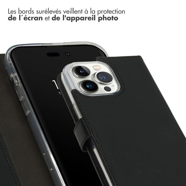 Selencia Étui de téléphone portefeuille en cuir véritable iPhone 14 Pro Max - Noir