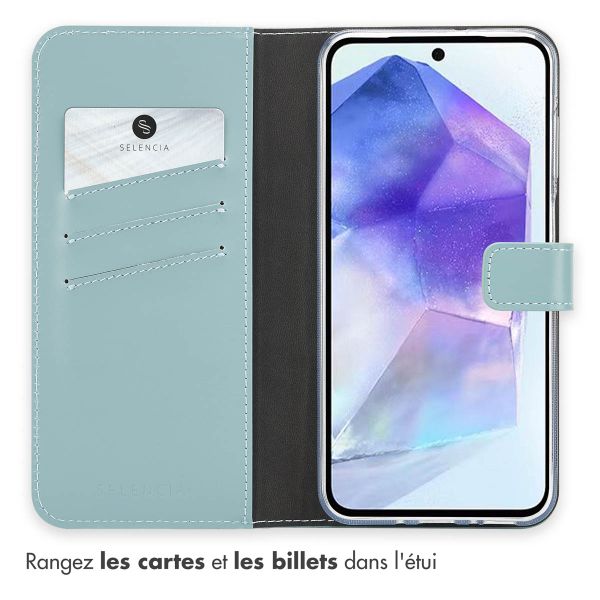 Selencia Étui de téléphone portefeuille en cuir véritable Samsung Galaxy A26 - Air Blue