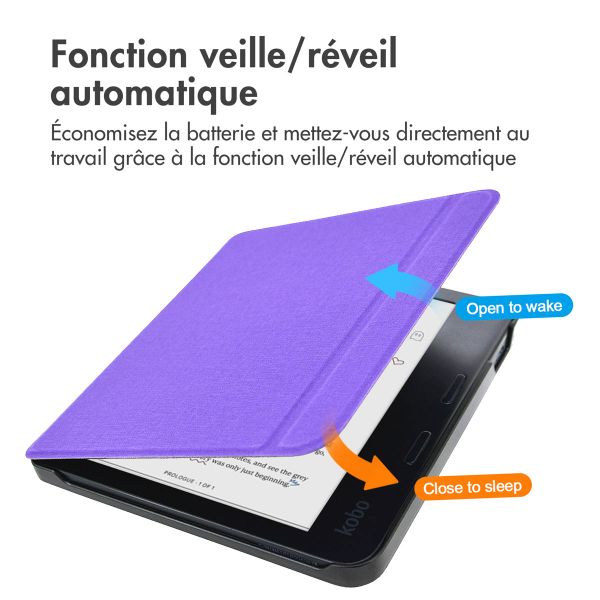 imoshion Étui de liseuse portefeuille Canvas Sleepcover avec support Kobo Libra Colour - Violet