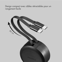 Accezz Chargeur voiture avec câbles rétractables – USB-C / USB-C – 60W – Noir