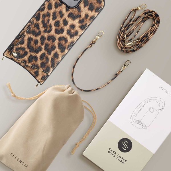 Selencia Coque arrière avec cordon et porte-cartes Nova iPhone 16 Pro Max - Leopard