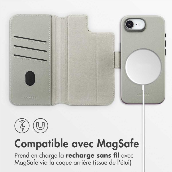 Accezz Étui de télephone portefeuille en cuir 2-en-1 avec MagSafe Apple iPhone 16e - Light Grey