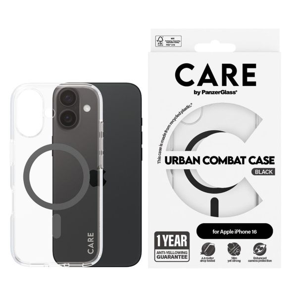 CARE by PanzerGlass Coque Urban Combat MagSafe iPhone 16 - Transparent / Noir