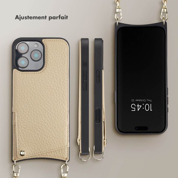 Selencia Coque arrière avec cordon et porte-cartes Nova iPhone 16 Pro Max - Beige