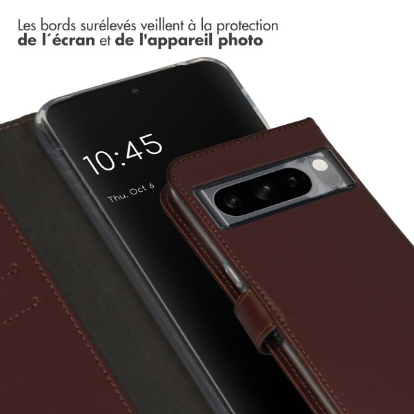 Selencia Étui de téléphone portefeuille en cuir véritable Google Pixel 8 Pro - Brun