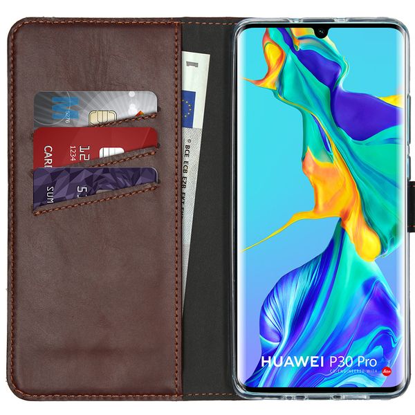 Selencia Étui portefeuille en cuir véritable Huawei P30 Pro - Marron