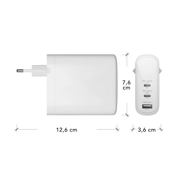 dbramante1928 re-charge | Chargeur Secteur - USB-C 140 watts + USB-C 100 watts + USB-A 18 watts - Blanc