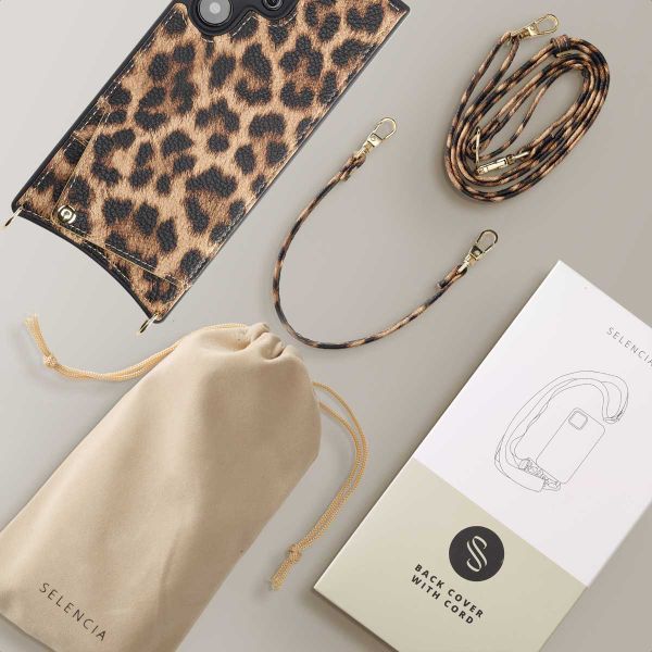 Selencia Coque arrière avec cordon et porte-cartes Nova Samsung Galaxy S24 Ultra - Leopard