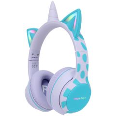 imoshion Casque sans fil pour enfants Unicorn LED Light - Limiteur de décibels - Avec câble AUX - Lavender Lilac / Soft Blue