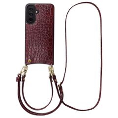 Selencia Coque de télephone Nova Croco avec cordon et porte-cartes Samsung Galaxy A37 (5G) - Burgundy